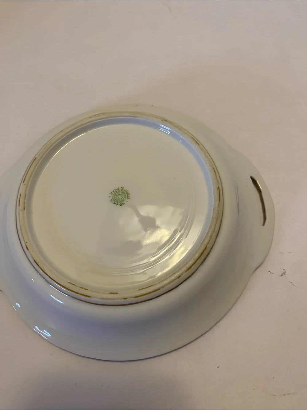 Nippon Porcelain Two Handle Salt/Teabag Dish-Hand Painted/Raised Gold Trim